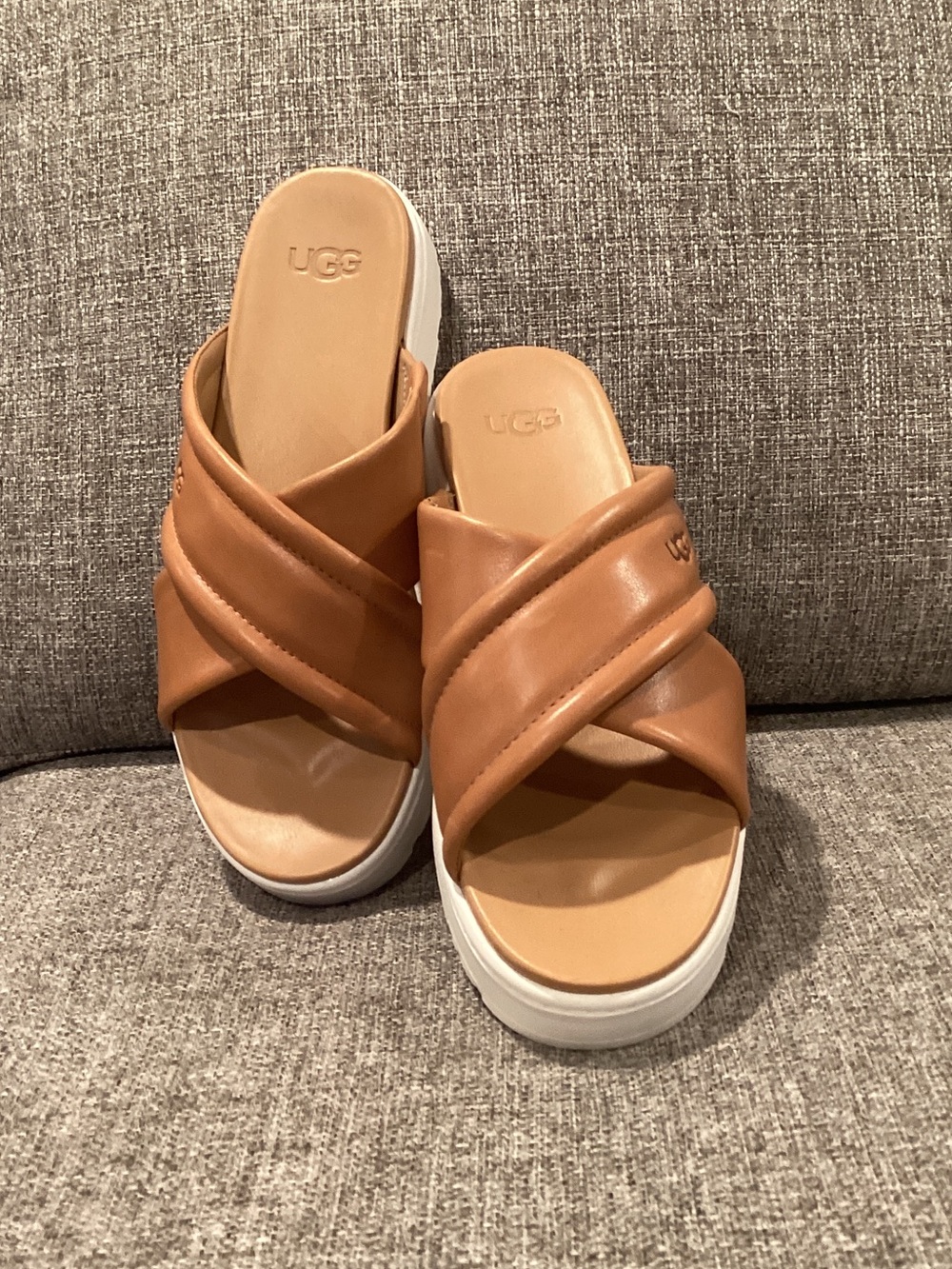 UGG Women’s Tan Crisscross Platform Slide Mules